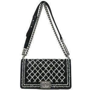 Chanel Boy Flap Sequin Quilted Calfskin Black Leather Shoulder Bag Bag